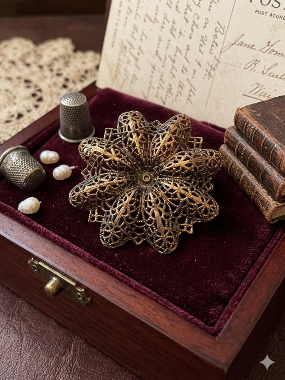 Vintage Filigree Tiered Flower Brooch | Mid-Century Gold-Tone Pin